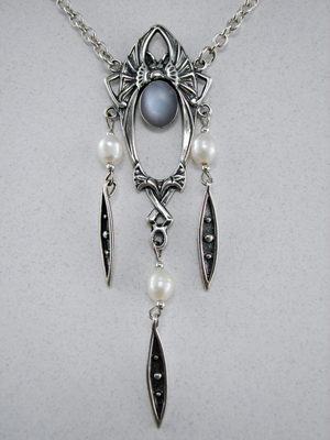 Sterling Silver Extravagant Art Deco Necklace With Grey Moonstone